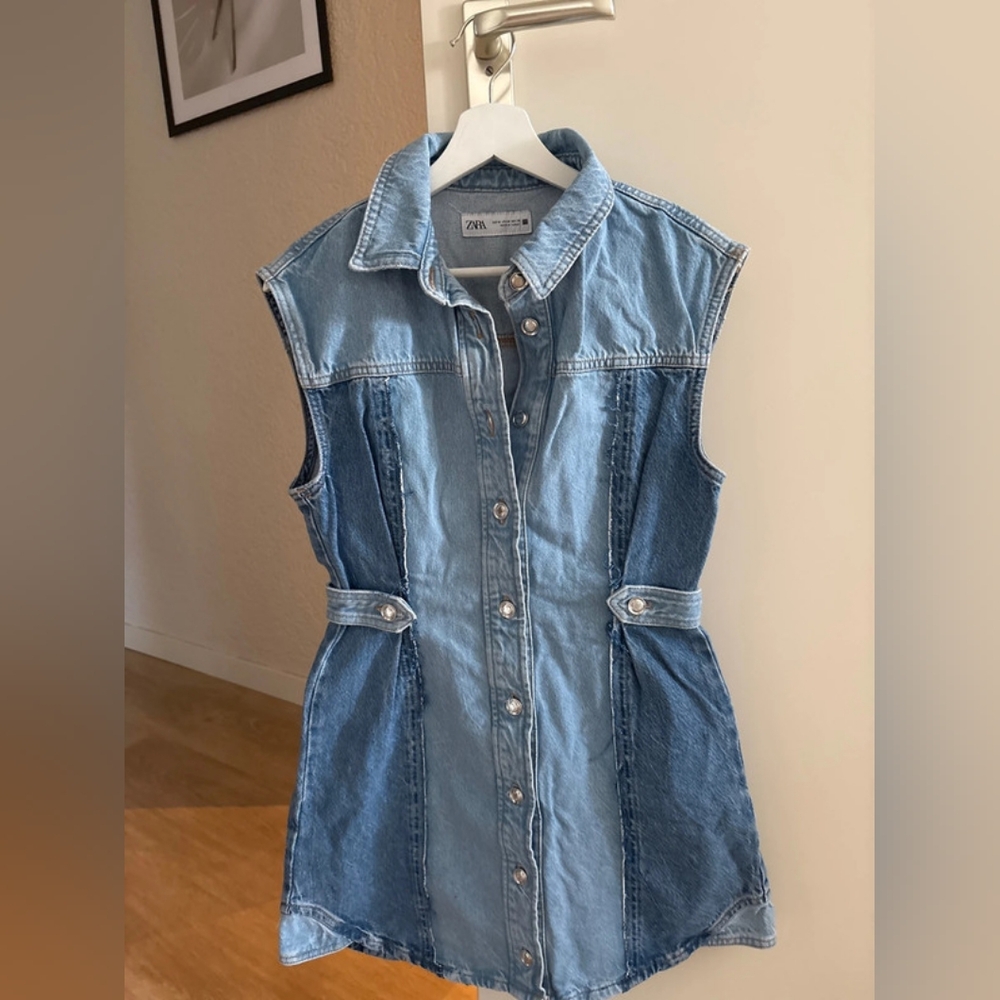 Zara Light Blue Denim Button-Down Dress